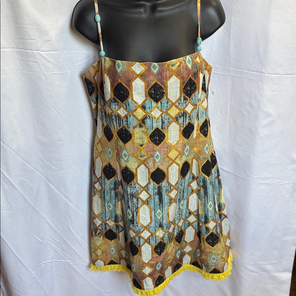 Christian Lacroix Multicolor Geometric Mini Dress with Fringe